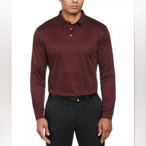 PGA TOUR Men's Micro Birdseye Long Sleeve Golf Polo Shirt burgundy red size XXL